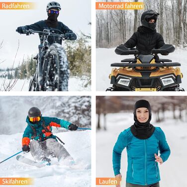 Зимова балаклава, 2 шт., для чоловіків та жінок, вітрозахисна термомаска для обличчя/лижної маски для спорту на свіжому повітрі, велоспорту, катання на лижах, мотоцикла, велосипедів, один розмір, чорнийчорний