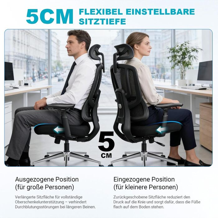 Ергономічне офісне крісло з 8D-регульованою поперековою опорою Переможець ергономічного тесту Підлокітники 4DMagic Офісне крісло з опорою 200 кг Офісне крісло з 3-етапним механізмом блокування та сертифікованою EN12520 спинкою з пінопластовою м&39якою під