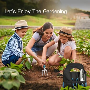 Набір садового інструменту Housolution, 8 предметів, міцний алюмінієвий сплав, з сумкою для зберігання з гумовим покриттям, ідеальний подарунок для садівників, синьо-чорний