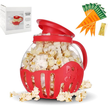 Мікрохвильова піч RANJIMA Popcorn Maker, Миска для мікрохвильової печі для попкорну, Машина для попкорну з пакетами для попкорну, Закуска з попкорну в горщику, Червона попкорн-закуска для дітей, Дні народження, Сімейні зустрічі