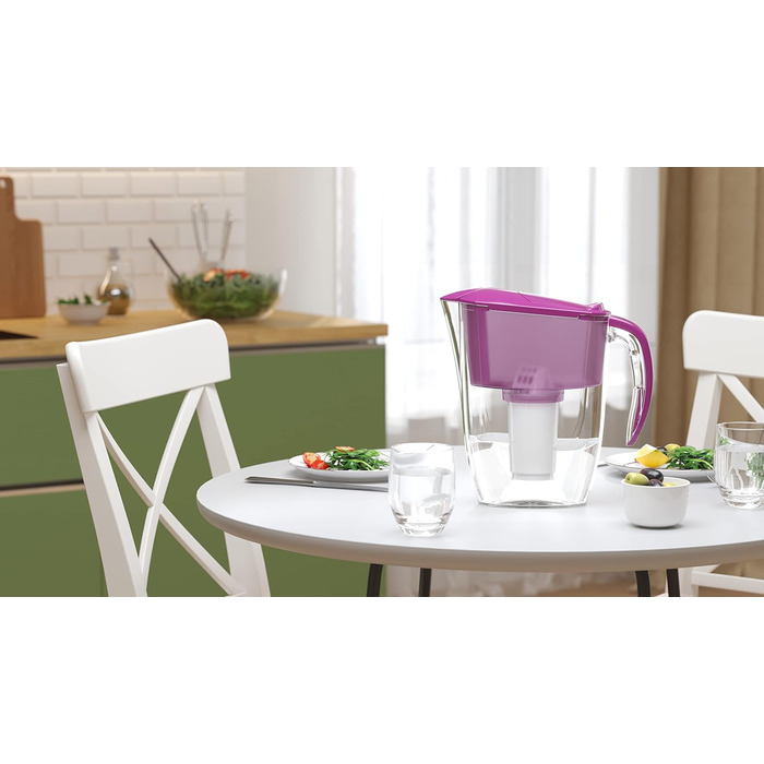 Фільтр для води AQUAPHOR Smile Cyclamen включно з 1 фільтром A5 з магнієм I Зменшує вапняний наліт і хлор I Графин на 2,9 л I Компактний і легкий фільтр для води I Настільний фільтр для води I Розміщується в дверцятах холодильника