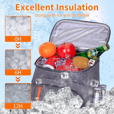 Рюкзак-холодильник 22 л - Велика сумка-холодильник, рюкзак для пікніка, водонепроникний рюкзак, надлегкі рюкзаки для чоловіків та жінок для кемпінгу, барбекю, походів, пікніка, чорно-сірий