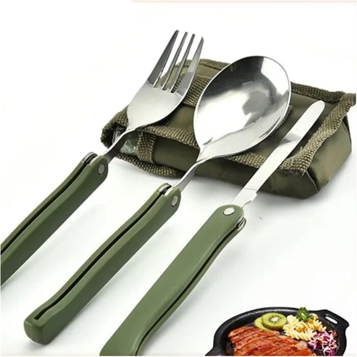 Універсальний набір ножів та виделок з 3 предметів з акриловою ручкою, багаторазовий складний посуд з нержавіючої сталі з ложкою, рюкзак, посуд для дому, активного відпочинку, кемпінгу