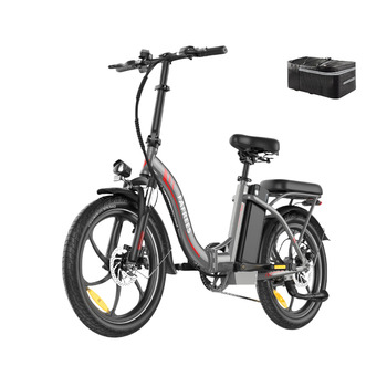Дюймовий складаний електровелосипед-фетбайк (2026) - акумулятор 36 В 20 Аг, двигун 250 Вт, вантажопідйомність 140 кг, 25 км/год, E-MTB 20 - унісекс електровелосипед для жінок та чоловіків, сірий, сумка на спинку, 20 20-