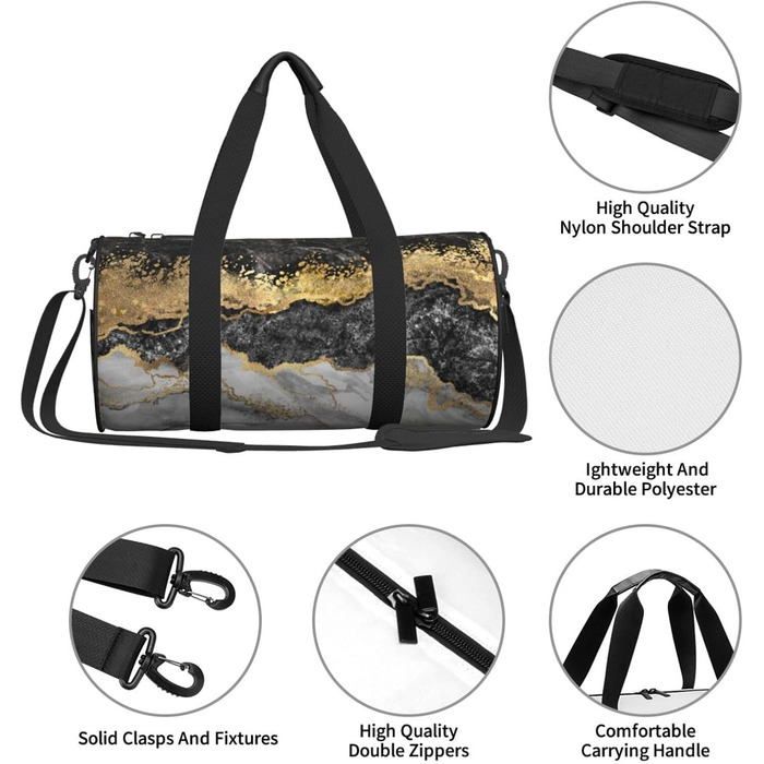 Дорожня сумка Метелики Монарха великої місткості, легка та міцна, ідеальний подарунок для подорожей, відпустки, ділових поїздок та іншого, чорно-біло-золотий мармуровий принт, універсальний розмір