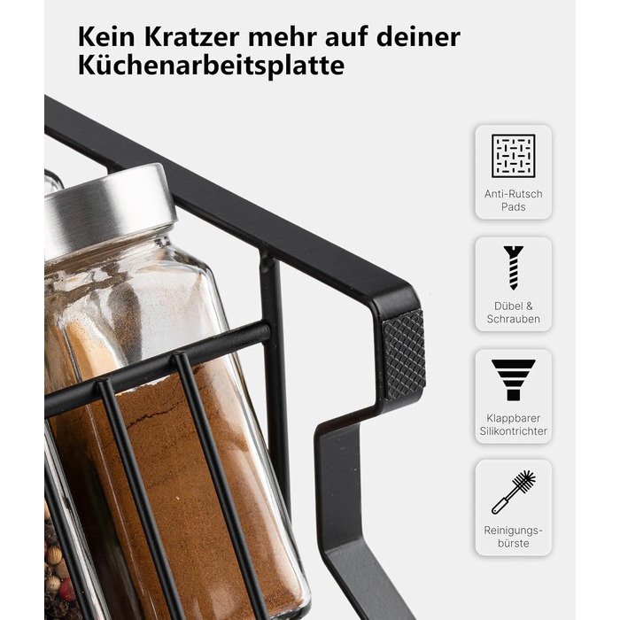 Підставка для спецій Deco haus, настінна та настінна З БАНКАМИ ДЛЯ СПЕЦІЙ ТА ЕТИКЕТКАМИ - Органайзер для спецій - Підставка для спецій - Підвісна система підставок для спецій - Зберігання спецій - Банки для спецій з полицею, чорний колір - Набір з 24 шт.