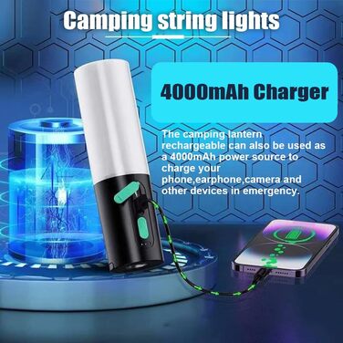 Ліхтар для кемпінгу з підсвічуванням, акумуляторний ліхтарик 4-в-1, 1000 люмен, IPX6