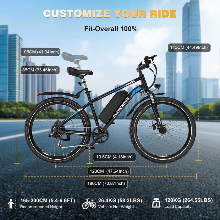 Електровелосипед EVERCROSS EK15 для дорослих, 27,5-дюймові електровелосипеди - додаток, двигун 250 Вт, акумулятор 36 В 13 Аг, 15/20/25 км/год, 7-ступінчаста коробка передач, міський електричний гірський велосипед для унісекс, чорно-синій