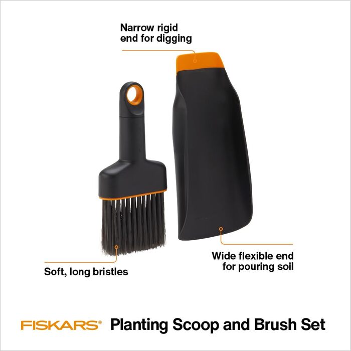Садова лопата та щітка Fiskars, набір садових інструментів для кімнатного садівництва, пересадка та пересаджування, виготовлені з переробленого пластику