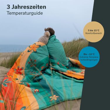 Спальний мішок Skandika Sovro Blanket Вуличний спальний мішок для дорослих, 3 сезони, може використовуватися як подвійний спальний мішок, спальні мішки для кемпінгу з подушкою, теплий спальний мішок для дорослих 190 см Веселка