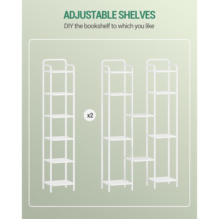 Полиця Hzuaneri, книжкова шафа, стояча полиця, вузька полиця з 6 полицями, вузька офісна полиця, кутова полиця для офісу, вітальні, спальні, кухні, 30 x 33 x 166 см, білий BC24613W 30 x 33 x 166 см білий