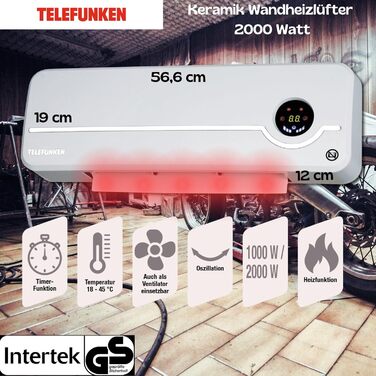 Компактний керамічний настінний вентилятор-обігрівач з коливальною системою та інтелектуальним регулюванням температури Ідеальне рішення для ефективного та рівномірного розподілу тепла в холодні дні, 2000