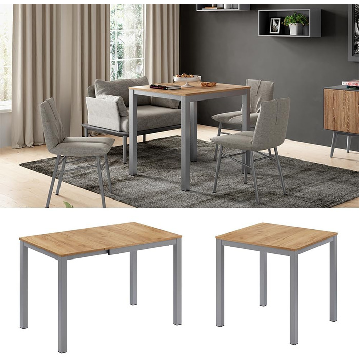 Обідній стіл Vicco Granny, дуб/сірий, 120 x 70 см, розсувний дуб/сірий 80-120 x 76 x 70