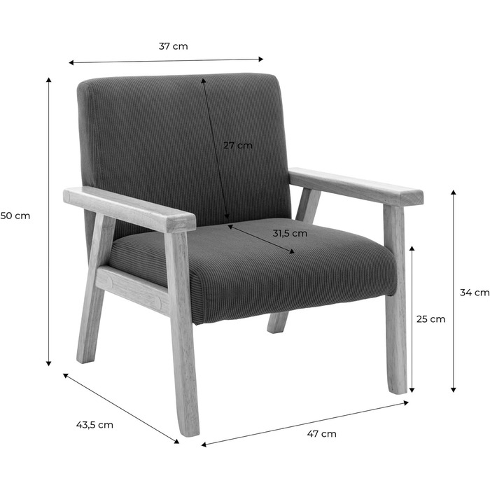 Дитяче крісло з дерева та вельвету кольору хакі, ISAK Ш 47 x Г 43,5 x В 50 см