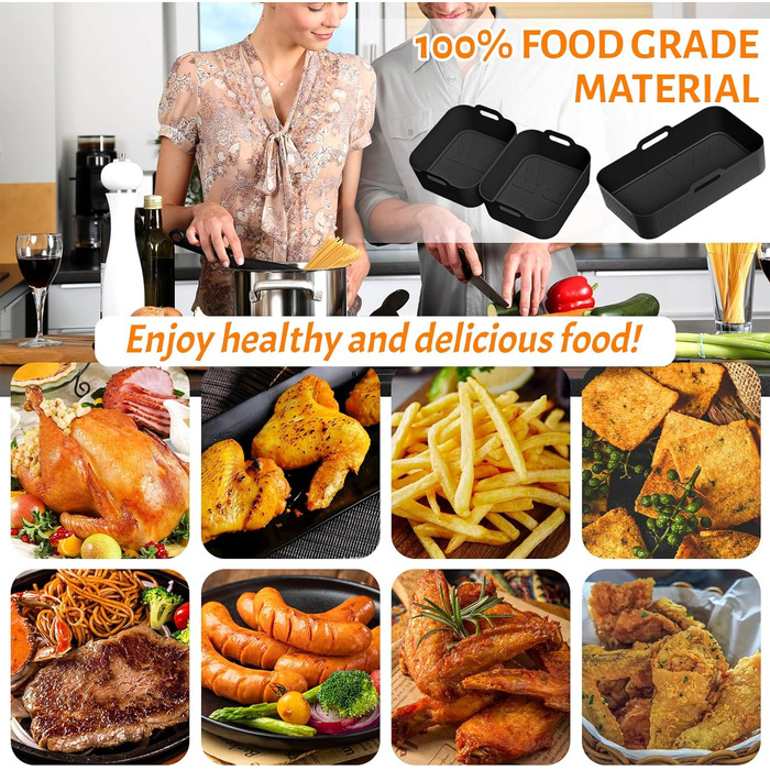 Силіконова форма для фритюрниці Ninja, аксесуари для фритюрниці Ninja Foodi для AF500EU, аксесуари для фритюрниці з силіконовою вставкою для двозонної фритюрниці, багаторазові (3 шт. ) (A)