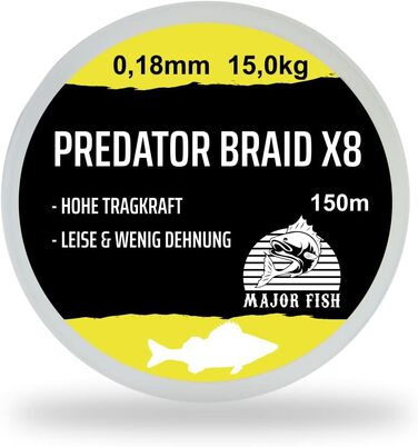 Волосінь Major Fish Predator Braid 8-жильна плетена Lemon Yellow 150 метрів