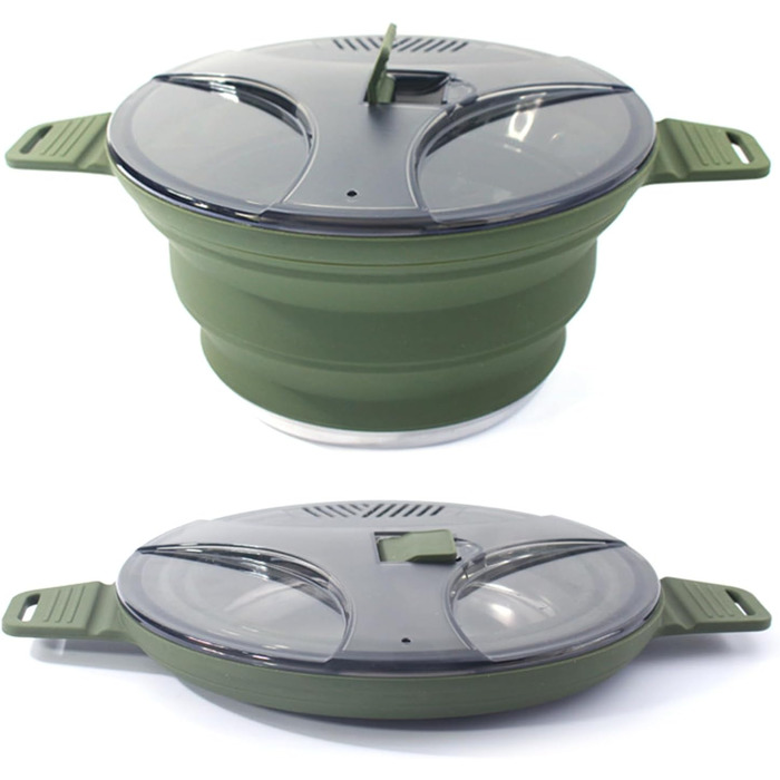 Тонкі рюкзачні миски для приготування їжі, складні, міцний, стійкий до іржі силікон для туристів та туристів, складний рюкзачний контейнер, хакі, 2