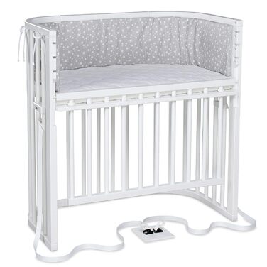 Приліжкове ліжечко Babybay Boxspring Comfort Plus, біле лаковане з матрацом Classic Cotton Soft, біле лаковане, 96Д x 56,5Ш x 96,5В см. З матрацом Classic Cotton Soft.