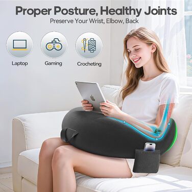 Ігрова та читацька подушка, подушка для читання для сидіння на ліжку/дивані/підлозі, подушка для годування/в&39язання гачком з великою та ергономічною ігровою подушкою, геймерська подушка для iPad/ноутбука - чорна