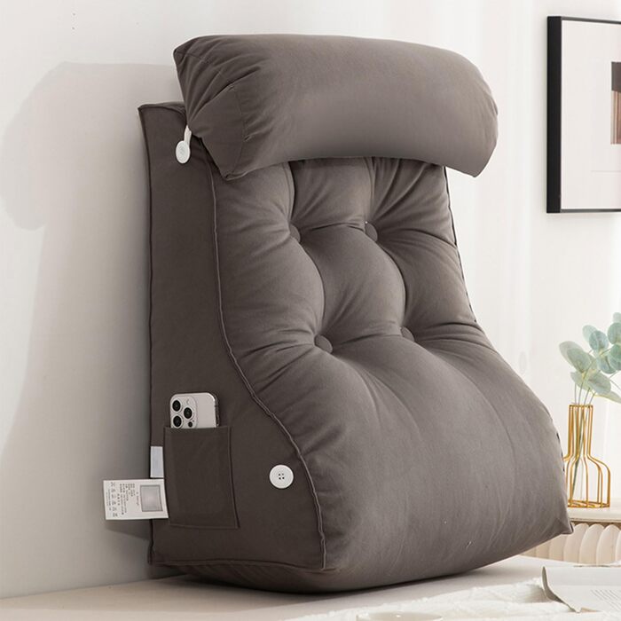 Подушка для читання з опорою для спини та клином, подушка для поперекової підтримки для читання, відпочинку та перегляду телевізора, ідеально підходить для сидіння в ліжку, сірий колір, 556030 см (без підголівника)