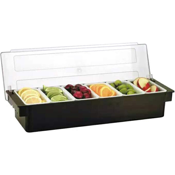 Набір контейнерів для подачі страв Смаколик 6 відділень, пластиковий та металевий контейнери для овочів, фруктів, спецій та гарнірів з кришками