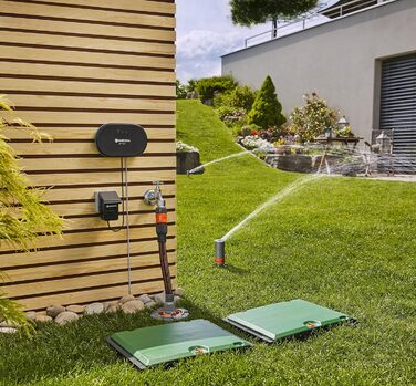 Комплект датчиків розумного керування зрошенням Gardena керування зрошенням до 6 клапанів (24 В), індивідуальне програмування тривалості поливу для кожного клапана, включаючи шлюз і розумний датчик (19109-20)