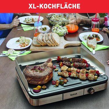 Електричний гриль-планча Tefal Maxi Plancha CB690D, велика антипригарна поверхня Теппаньякі, легке очищення, для використання в приміщенні та на вулиці, з вітрозахистом та лопаткою, 2300 Вт, чорний/сріблястий