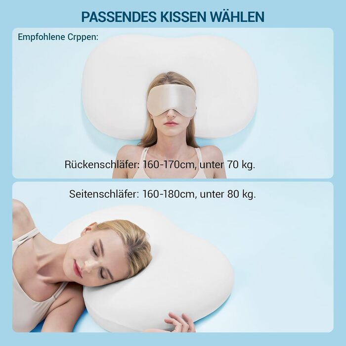 Подушка AIRSKY з піни з ефектом пам&39яті, подушка для підтримки шиї, подушка для сну, сертифікована Oeko-TEX, ергономічна ортопедична подушка для шиї, подушка для голови, подушка для сну на боці, спині та животі, біла