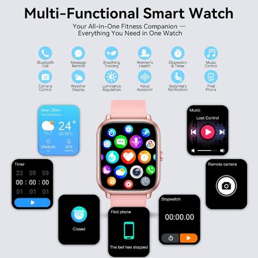 Розумний годинник для чоловіків та жінок, 1,83-дюймовий сенсорний HD-екран, 20-денний час роботи від батареї, фітнес-годинник з пульсометром, монітором сну, крокоміром, функцією Bluetooth-дзвінків, 112 спортивних режимів, водонепроникність IP68, iOS/Andro