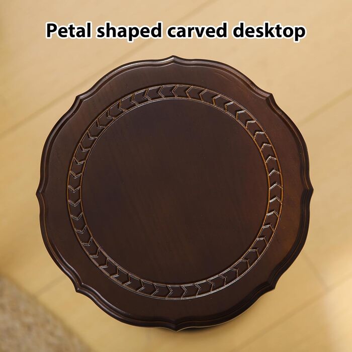 Круглий приставний столик, маленький столик для напоїв для невеликих приміщень, масив дерева, сучасний приставний столик, акцентна тумба для спалень, віталень, куточків та офісів, коричневий