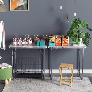 Стіл для кемпінгу зі сталі, розкладний стіл, легкий портативний садовий стіл для пікніків, риболовлі, барбекю, пляжу, вечірок, компактний розкладний стіл, 80 см x 60 см x 69 см (білий) 80 x 60 см