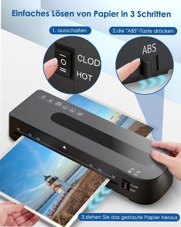 Ламінатор A4 - ламінатор 4-в-1 з 30 ламінуючими пакетами для A4/A5/A6, швидкий розігрів, комплект гарячого та холодного ламінатора з різаком для паперу, закруглювач кутів для офісу, дому та школи B-FN333