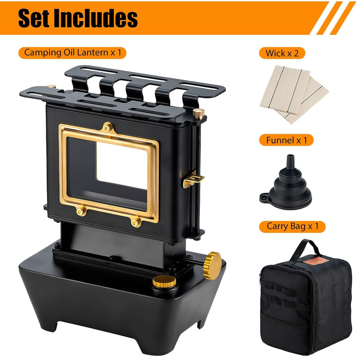 Портативний гасовий ліхтар з резервуаром для оливи на 525 мл, гасовий обігрівач для кемпінгу, багатофункціональна кемпінгова плита з сумкою для зберігання зовнішнього освітлення, обігріву та приготування їжі.