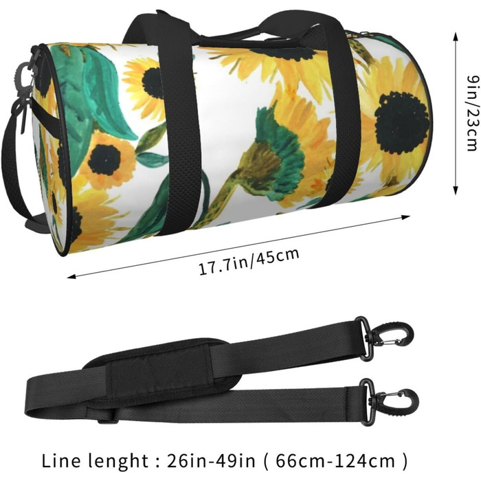Спортивна сумка, дорожня сумка, соняшник, акварельний принт, чорний колір, універсальний розмір
