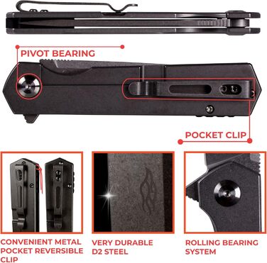 Складаний ніж Лезо зі сталі D2 Рукоятка з кліпсою Гострий одноручний ніж з піхвами і шарикопідшипником Кемпінг Полювання Риболовля
