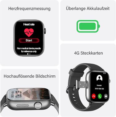 Розумний годинник 4G для дітей, чоловіків та жінок з Nano-SIM-карткою, телефоном, 1,92-дюймовим HD-дисплеєм, пульсометром, спортивними режимами, іграми, будильником, водонепроникністю IP68, крокоміром, фітнес-трекером для дітей 5-16 років, чорний