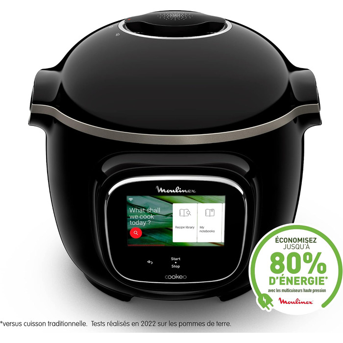 Інтелектуальна мультиварка-скороварка Moulinex Cookeo Touch Wifi (6 л) з сенсорним екраном, 250 вбудованими рецептами та формою для випічки 18 см, чорна (YY5297FB)