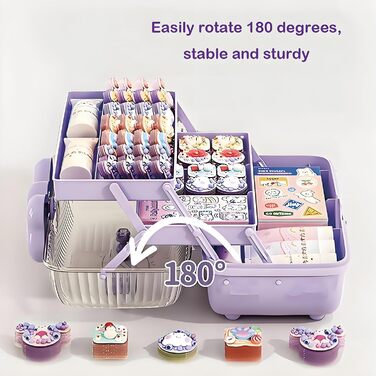 Організатор для гумок для волосся з ручкою, органайзер для дитячих шпильок для волосся, органайзер для дівчаток, 3-ярусна скринька для зберігання дитячих аксесуарів для волосся, для швейного приладдя, аксесуарів для волосся (фіолетовий)