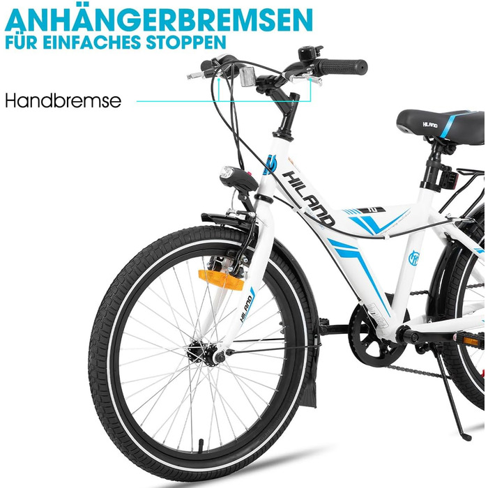 Дитячий гірський велосипед HILAND 20-24 дюйми з 6-швидкісними передачами, MTB для хлопчиків та дівчаток з підніжкою, чорно-білий велосипед білий - 20 дюймів 20 дюймів