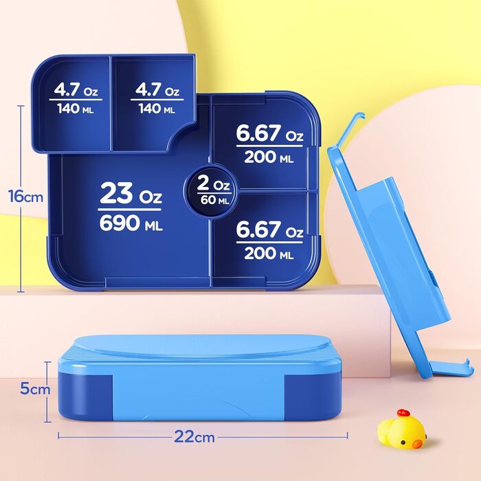 Ланчбокс дитячий Leikeego з роздільниками, герметичний, для хлопчиків та дівчаток, для дитячого садка та школи (Синій)
