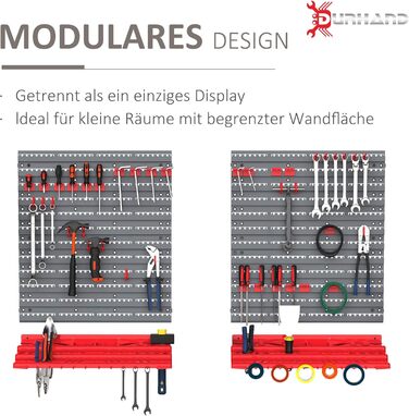 Настінна настінна полиця 54 шт. Тримач для інструментів Стіна для інструментів для майстерні Відкрита видимість Контейнери для зберігання Набір гачків PP СірийЧервоний 95,5 x 23 x 53,5 см