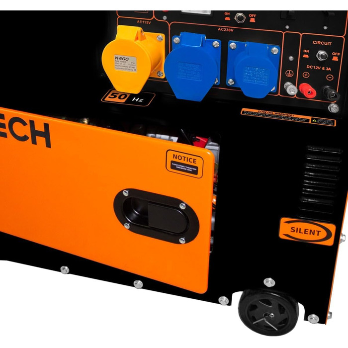 Дизельний генератор, безшумний аварійний генератор, однофазний двигун 230 В 6500 Вт 13 к.с., електричний стартер 115 В, сталь з чорним порошковим покриттям, місткість 20 л, інструменти та лійка