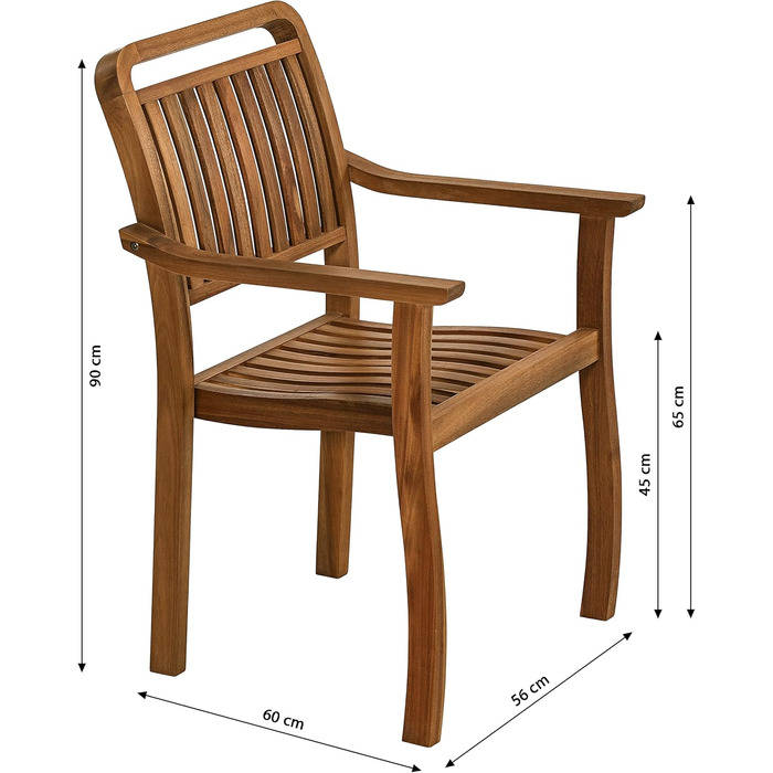 Стілець Dehner Stacking Lima, з підлокітником, 90 x 56 x 60 см, сертифіковане FSC дерево акації, коричневий