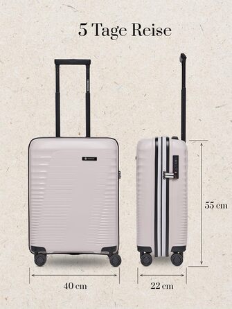 Еко-версія валізи на колесах для ручної поклажі Компактний борт-кейc 40 x 22 x 55 см з розширенням від 44 до 50 літрів Ультралегкий, всього 2,61 кг, бежевий колір