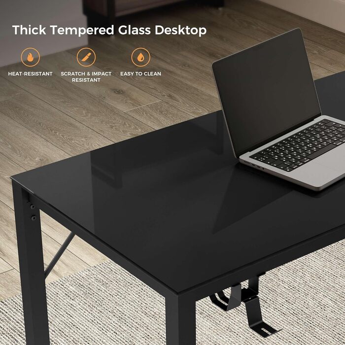 Ергономічний скляний ігровий стіл EUREKA зі світлодіодним підсвічуванням, кутовий ігровий стіл з RGB-підсвіткою 152x102 см, L-подібний великий комп&39ютерний стіл із синхронізацією музики, керуванням застосунками, гачком для навушників та підставкою для ч