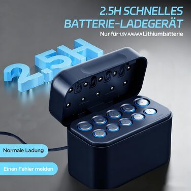 Зарядний пристрій на 10 літієвих батарей, акумуляторні літієві батареї типу АА, зарядний пристрій на 10 батарей типу АА/ААА, портативний зарядний пристрій для акумуляторних літій-іонних батарей типу АА/ААА