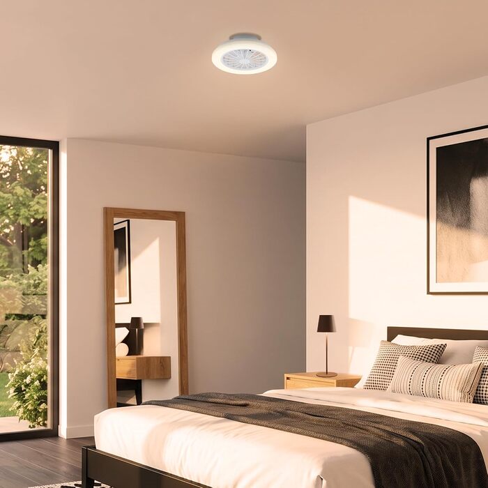 Стельовий LED-вентилятор BRILONER з освітленням та пультом керування, тихий DC-мотор, 5 швидкостей, регулювання температури світла (CCT) та яскравості, 38 см, білий