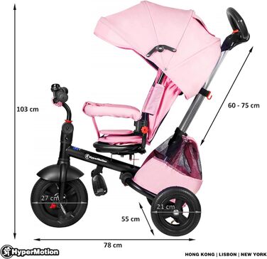 Триколісний велосипед HyperMotion з поворотним комфортним сидінням, дитячий складаний триколісний велосипед Tobi Velar з батьківсь
