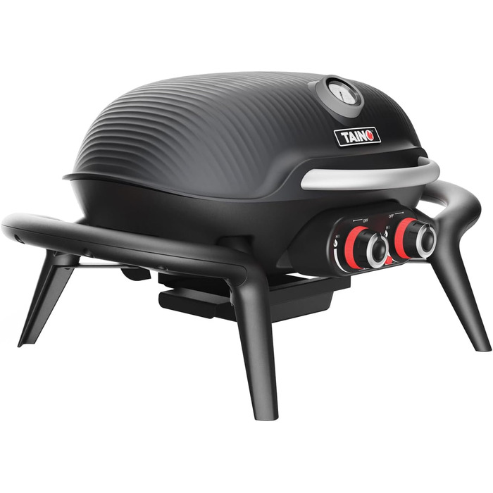 Газовий гриль TAINO KENAI, кемпінговий настільний гриль, балконний гриль, газовий, зовнішній, кухонний термометр, литий алюміній, чорний