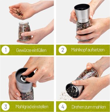 Набір млинів для спецій ZOLMER з 2 шт. з регульованим керамічним подрібнювачем - Noble salt mill & pepper mill виготовлений з високоякісної нержавіючої сталі - Також доступний як млин для чилі без вмісту спецій